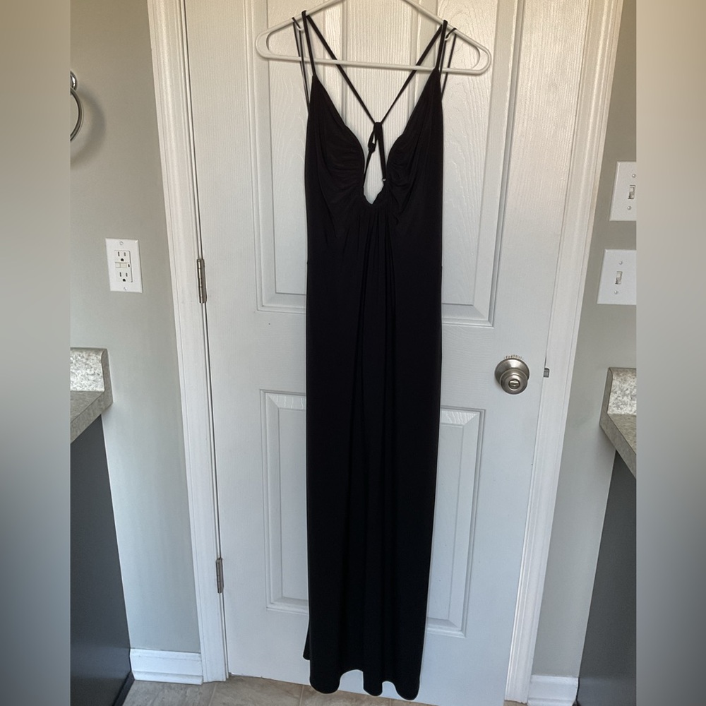 Express Black Polished Matte Jersey Plunging U Bar Maxi Dress